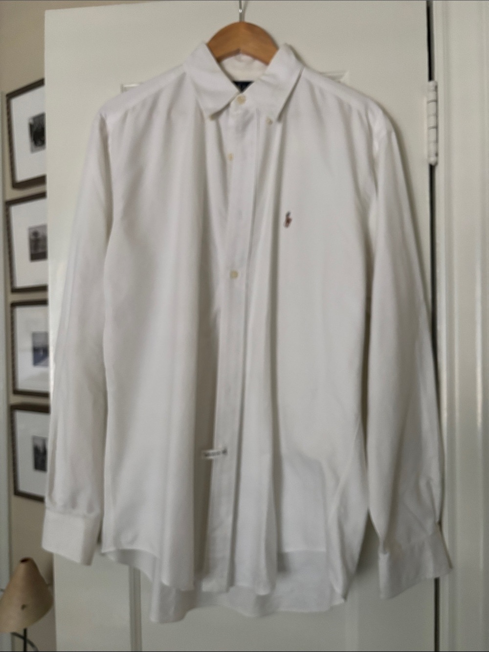 Ralph Lauren Yarmouth White Button-Down Dress Shirt with Polo Logo 100% Cotton